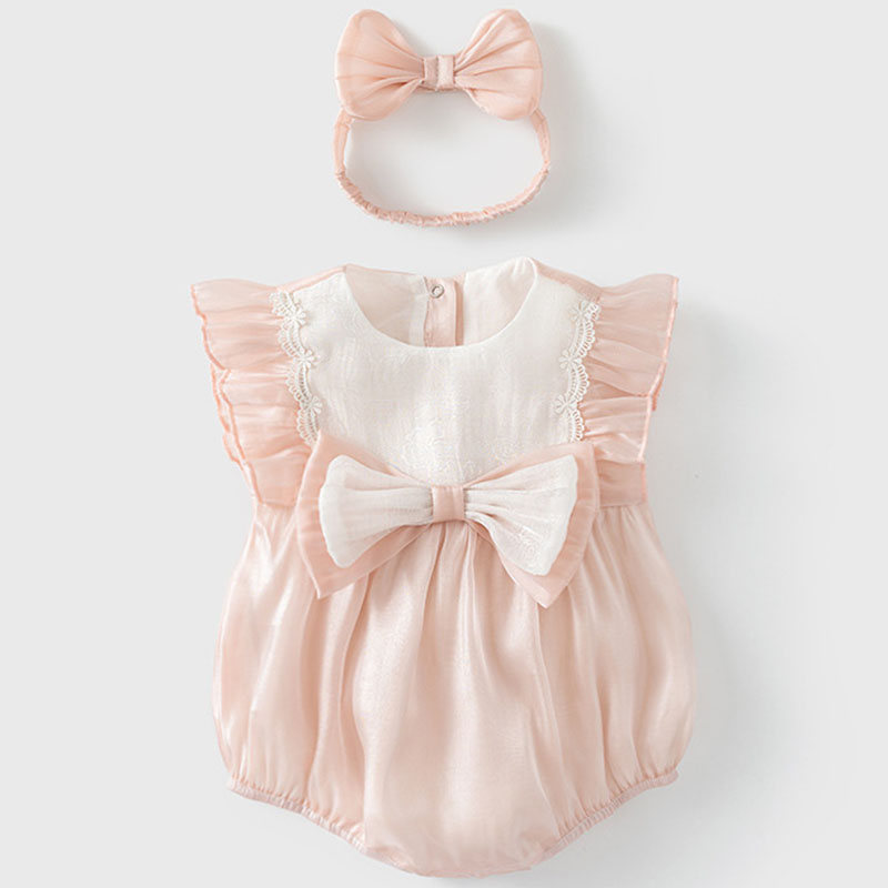 Baby Clothing Boutique - 2 個セット夏の新生児女の子服韓国のかわいい弓メッシュノースリーブ綿ボディスーツジャンプスーツベビーブティック服 B153