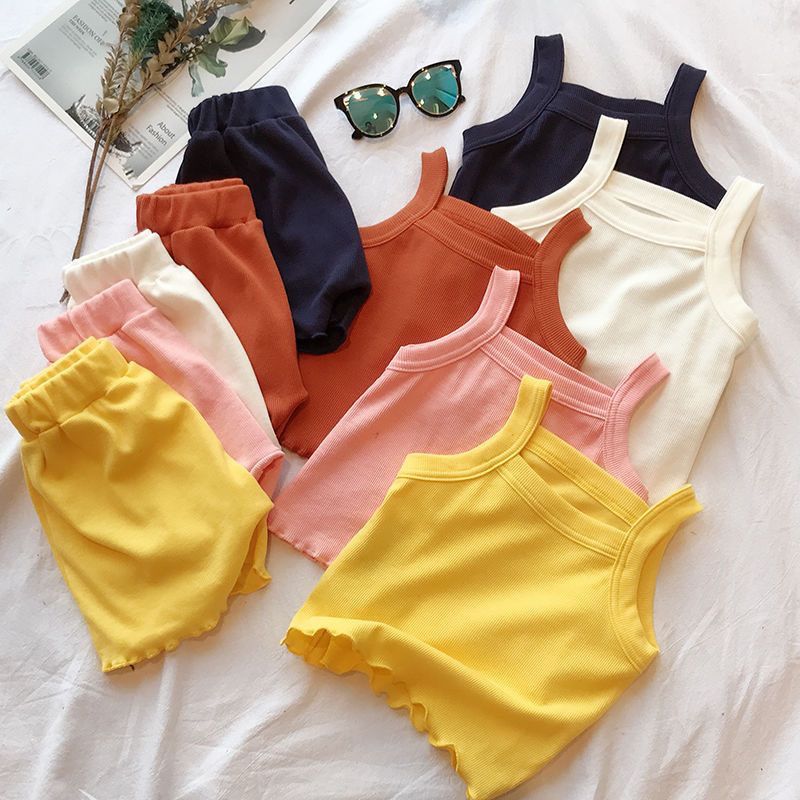Baby Clothing Boutique - 子供服セット ニットノースリーブタンクトップ+ショートパンツ 2点セット キッズブティック服 ベビーガールアウトフィットセット 幼児服