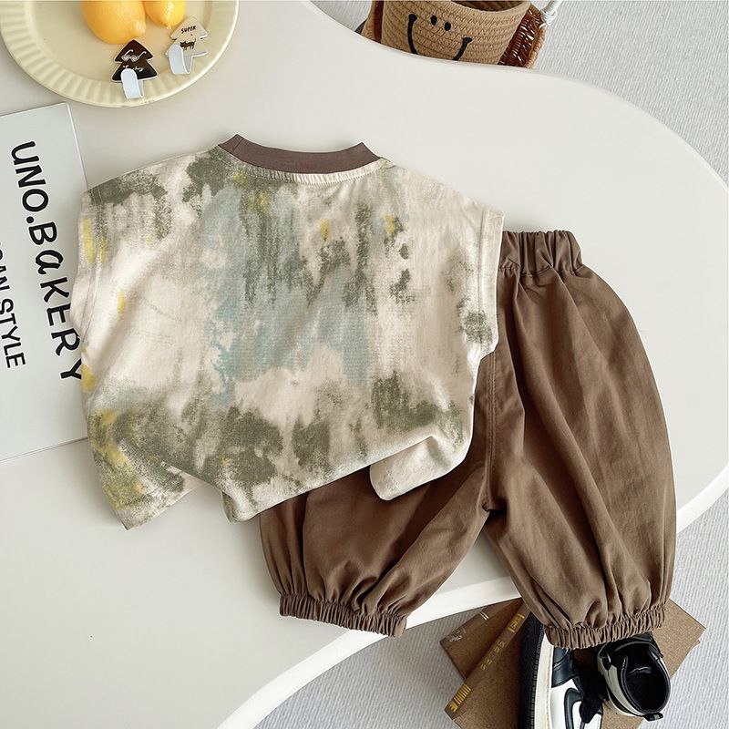 Baby Clothing Drawing - 韓国の夏用幼児ベビー男の子服スーツ2026ノースリーブTシャツベスト+ショートパンツ2点セットキッズ服1-6歳子供服