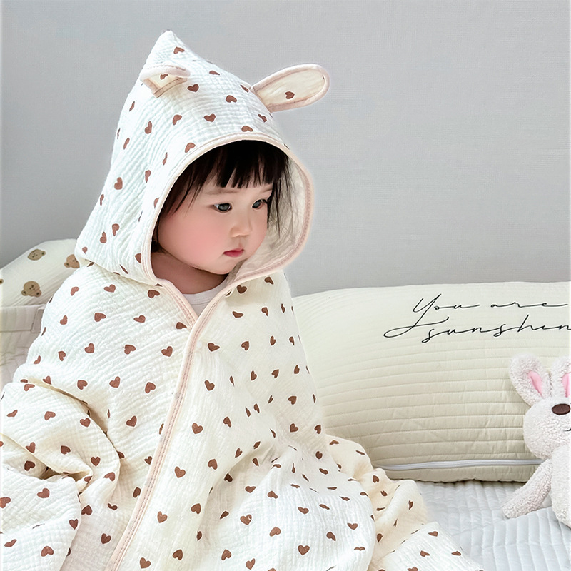 ベビーバスタオル 4層ガーゼコットンマントタオル 帽子付き  - Hooded Bath Towel のレビューと価格