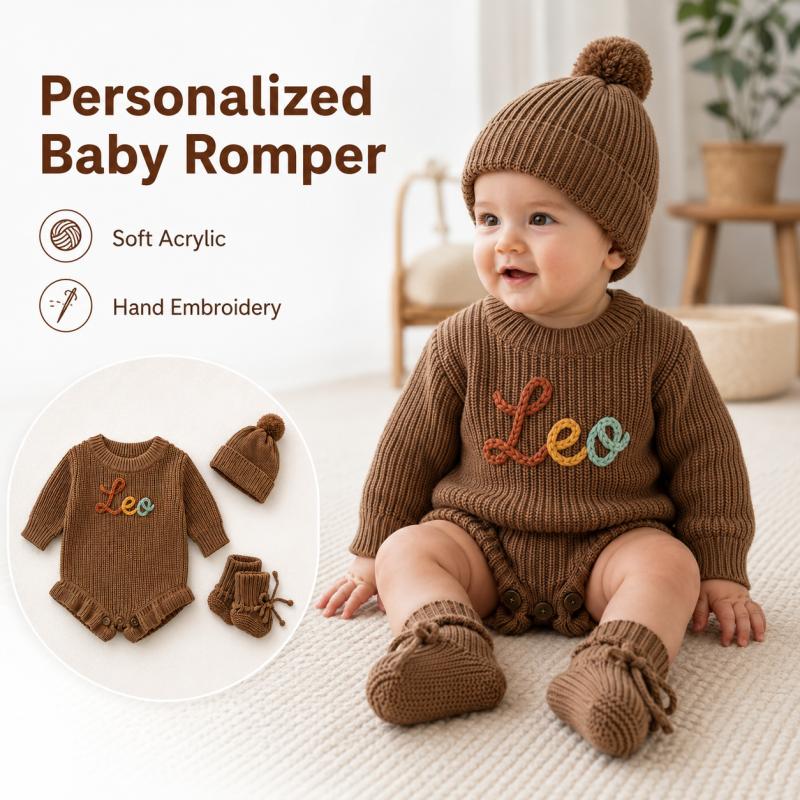 パーソナライズされたベビーニットロンパース、カスタム刺繍名入 - Baby Clothing Names のレビューと価格