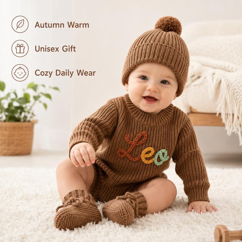 パーソナライズされたベビーニットロンパース、カスタム刺繍名入 - Baby Clothing Names のレビューと価格