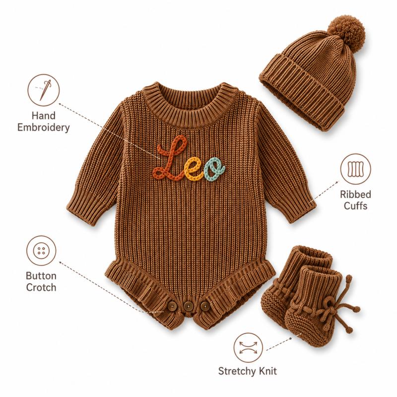 パーソナライズされたベビーニットロンパース、カスタム刺繍名入 - Baby Clothing Names のレビューと価格