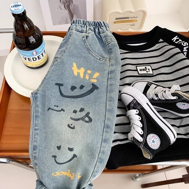 赤ちゃん男の子ルーズフィットコットングラフィティデニムパンツ - Baby Clothing Drawing のレビューと価格