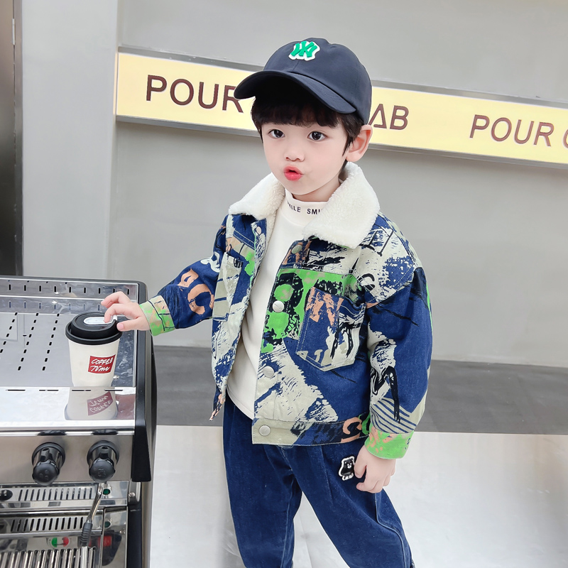 キッズベビー暖かいデニムジャケットパーカーコート毛皮付き幼児 - Baby Clothing Drawing のレビューと価格