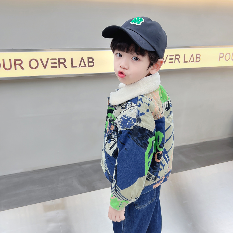 キッズベビー暖かいデニムジャケットパーカーコート毛皮付き幼児 - Baby Clothing Drawing のレビューと価格