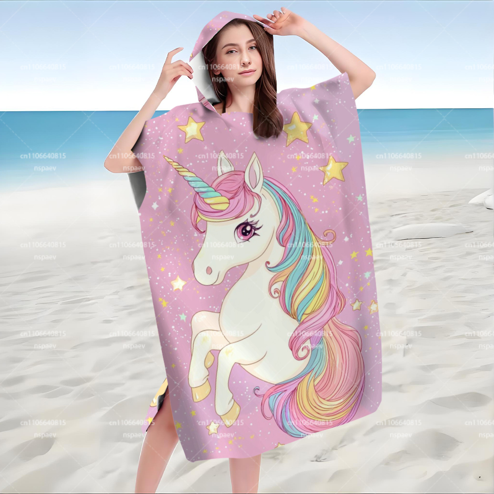 キュートなピンクのユニコーンスターフード付きバスローブ、女性 - Hooded Bath Towel のレビューと価格
