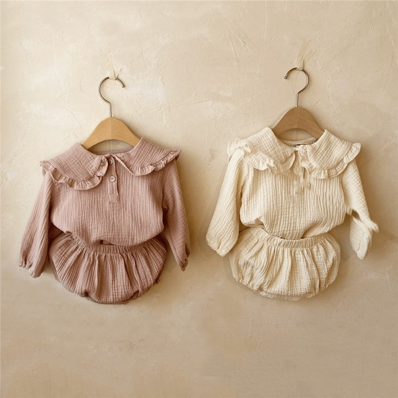 女の子のためのオーガニックコットンの衣服,フリルの襟と長袖の - Baby Clothing Organic Cotton のレビューと価格