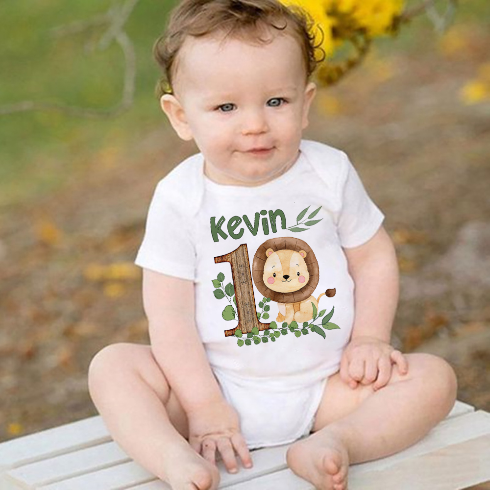 パーソナライズされたサファリ動物名前付きベビーロンパース新生 - Baby Clothing Names のレビューと価格