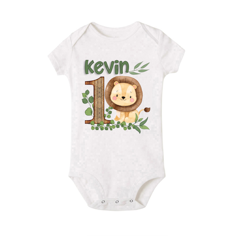 パーソナライズされたサファリ動物名前付きベビーロンパース新生 - Baby Clothing Names のレビューと価格